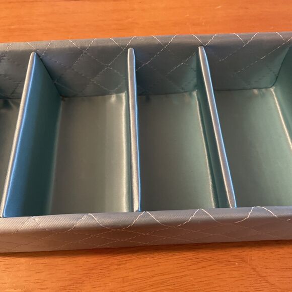 Mid Century Quilted Satin Drawer Organizer Blue Hosiery Holder - Picture 3 of 8